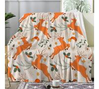 Reindeer Star Flannel Fleece Blanket Soft Fluffy Throw - Lightweight Warm Cozy Queen Blanket Wreath for Sofa, Couch & Bed - All Season Plush Decorative Travel Blanket Beige 220x240 cm