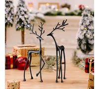 Reindeer Statues, Imitation Metal Reindeers Sculpture, Christmas Imitation Metal Black Reindeer Figurines, Black Finish European-Style Modern Decorative for Mantel Living Room Bedroom Office (2Pc)