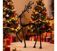 Reindeer Statues, Imitation Metal Reindeers Sculpture, Christmas Imitation Metal Black Reindeer Figurines, Finish European-Style Modern Decorative for Mantel Living Room Bedroom Office (A)