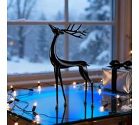 Reindeer Statues, Imitation Metal Reindeers Sculpture, Christmas Imitation Metal Black Reindeer Figurines, Finish European-Style Modern Decorative for Mantel Living Room Bedroom Office (F)