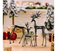 Reindeer Statues, Imitation Metal Reindeers Sculpture, Christmas Imitation Metal Black Reindeer Figurines, Black Finish European-Style Modern Decorative for Mantel Living Room Bedroom Office (3Pc)