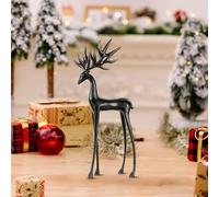 Reindeer Statues, Imitation Metal Reindeers Sculpture, Christmas Imitation Metal Black Reindeer Figurines, Finish European-Style Modern Decorative for Mantel Living Room Bedroom Office (G)