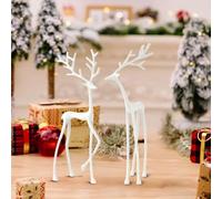 Reindeer Statues, Imitation Metal Reindeers Sculpture, Christmas Imitation Metal Black Reindeer Figurines, Finish European-Style Modern Decorative for Mantel Living Room Bedroom Office (2pc 1)