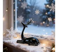 Reindeer Statues, Imitation Metal Reindeers Sculpture, Christmas Imitation Metal Black Reindeer Figurines, Finish European-Style Modern Decorative for Mantel Living Room Bedroom Office (E)