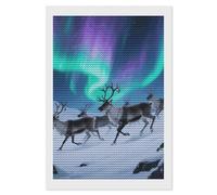 Reindeer Under Aurora Diamond Art Kits for Adults 8"x12" DIY Diamond Painting Kit for Beginners Gem Art Painting with Round Full Drill Diamonds DIY Paint Paintings for Home Wall Decor Gift