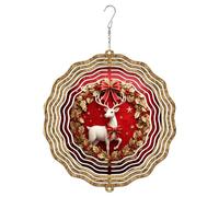 Reindeer Wind Spinner, Christmas Festive Wreath Bow Xmas Red Metal Kinetic Wind Sculptures Outdoor Ornaments for Garden Porch Lawn Patio Party Decor 12 Inch