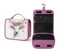 Reindeer with Christmas Elements Travel Toiletry Bag for Women,Hanging Makeup Organizer with Hook for Shampoo