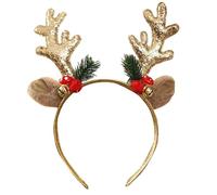 Reindeer Wood Headband, Wooden Headbands for Women, Glitter Wooden Hair Accessories with Bells and Plush Ears | Costume Accessory Holiday Decoration
