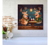 Reindeers Having A Beer Canvas Warren Reed - Designer Multi w10_inch_x_h10_inch