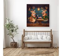 Reindeers Having A Beer Canvas Warren Reed - Designer Multi W30 inch x H30 inch