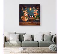 Reindeers Having A Beer Canvas Warren Reed - Designer Multi w40_inch_x_h40_inch