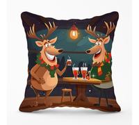 Reindeers Having A Beer Cushions Warren Reed - Designer Multi 60cm x 60cm