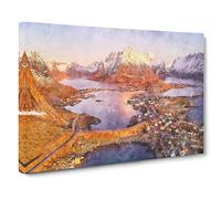 Reine In Norway Canvas Print | Gallery Wrapped 30mm Frame Wall Art | 24x16 inches | Ready to Hang | Modern Picture | Living Room Bedroom Lounge Office