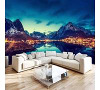 Reine Norway A Small Town Photo Wallpaper 59"x42" Sunset 3D Effect Panoramic Wall Murals Non-Woven Wall Paper for Bedroom Living Room TV Backdrop,Easy to Install W-990