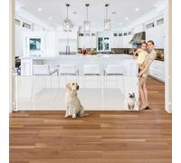 Reinforced 120" Wide Retractable Pet Gate with Cat Door Extra Long Baby Gates Indoor Extra Long Retractable Gate with Cat Door Mesh Dog Gate with Support Bar to Prevent Crawling Underneath and Scratch