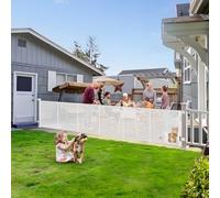 Reinforced 150" Wide Retractable Pet Gate with Cat Door Extra Long Baby Gates Indoor Extra Long Retractable Gate with Cat Door Mesh Dog Gate with Support Bar to Prevent Crawling Underneath and Scratch