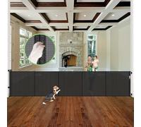 Reinforced 155" Extra Wide Baby Gate Retractable Dog Gate with Support Rods - Prevent Crawling Under, 13ft Retractable Baby Gates Long Gates for Kids or Pets Retractable Gate, Black