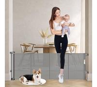 Reinforced 24" High Retractable Baby Gate Short Dog Gate Walking Gate Extendable 0-139cm Wide Mesh Pet Gate with Support Poles, Small Puppy Gates for Home, Grey