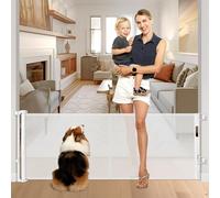 Reinforced 28 Inch Tall Retractable Baby Gates for Dogs, Easy Step Over Pet Gate with Support Rods, 55" Wide Retractable Dog Gate, Puppy Gates for The House Short Dog Gate for Stairs, Doorways, White
