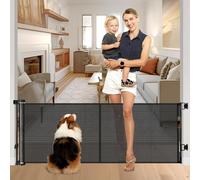 Reinforced 28 Inch Tall Retractable Dog Gate Small Baby Gate - Easy Step Over Pet Gate Short Dog Gate, 55" Wide Retractable Baby Gate with Support Rods - Bottom Anti-Escape Stair Gate for Dogs, Black