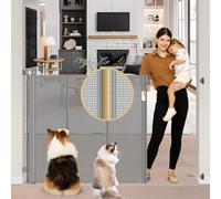 Reinforced 42" Extra Tall Baby Gate 55" Wide Retractable Dog Gate with Support Rods - Bottom Anti-Escape, Extra Tall Pet Gate Indoor Stair Gate Retractable Gates for Dogs Outdoor Gates for Decks, Gray