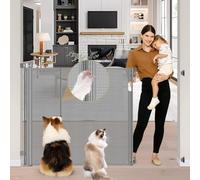 Reinforced 42" Extra Tall Baby Gate 55" Wide Retractable Dog Gate with Support Rods - Bottom Anti-Escape, Extra Tall Pet Gate Indoor Stair Gate Retractable Gates for Dogs Outdoor Gates for Decks, Gray