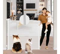 Reinforced 42" Extra Tall Retractable Baby Gates Tall Dog Gate with Support Rods, 55" Wide Mesh Gate Retractable Pet Gate Indoor/Outdoor Baby Gates for Dogs - Bottom Anti-Escape, White