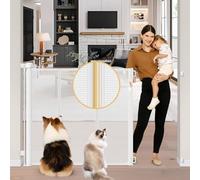 Reinforced 42" Extra Tall Retractable Baby Gates Tall Dog Gate with Support Rods, 55" Wide Mesh Baby Gate Retractable Pet Gate Indoor/Outdoor Baby Gates for Dogs - Bottom Anti-Escape, White