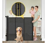 Reinforced 42” Extra Tall Retractable Baby Gates with Rods, Extends up to 60” Wide, Tall Retractable Dog Gate for Doorways Prevent Crawling Through Mesh Pet Gate Indoor Outdoor, Black