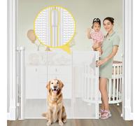 Reinforced 42” Extra Tall Retractable Dog Gate for Doorways 60” Wide Mesh Baby Gate, Tall Baby Gates for Stairs with Rods to Prevent Crawling Through Retractable Pet Gate Indoor Outdoor, White