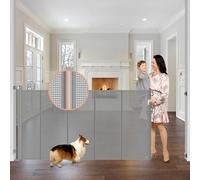 Reinforced 42" Extra Tall x 75" Wide Retractable Baby Gate With Support Rods - Indoor/Outdoor Mesh Pet Gate for Dogs, Prevents Crawling Under, Gray