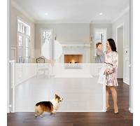 Reinforced 42" Extra Tall x 75" Wide Retractable Gate with Support Rods - Prevent Crawling Under Extra Tall Baby Gate Retractable Dog Gate Indoor Long Dog Gate Outdoor Retractable Pet Gate, White