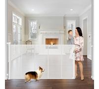 Reinforced 42" Extra Tall x 75" Wide Retractable Gate with Support Rods - Prevent Crawling Under Extra Tall Baby Gate Retractable Dog Gate Indoor Long Dog Gate Outdoor Retractable Pet Gate, White