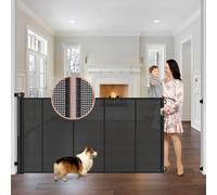 Reinforced 42" Tall x 75" Wide Retractable Baby Gate with Support Rods - Prevents Crawling Under Extra Tall Pet Gate Indoor Mesh Gate Outdoor Long Baby Gate Tall Dog Gates for Doorways, Black