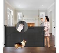 Reinforced 42" Tall x 75" Wide Retractable Baby Gate with Support Rods - Prevents Crawling Under Extra Tall Pet Gate Indoor Mesh Gate Outdoor Long Baby Gate Tall Dog Gates for Doorways, Black