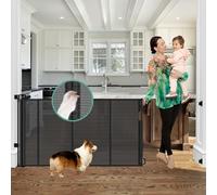 Reinforced 60" Wide Retractable Baby Gates with Upgraded Rods - Bottom Anti-Escape, 5 ft Mesh Baby Gate Retractable Dog Gate Indoor Pet Gate Retractable Stair Gate Outdoor Retractable Gate, Black