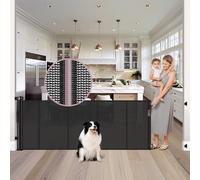 Reinforced 72" Wide Retractable Baby Gates with Support Rods - Prevent Crawling Under Retractable Gate, Mesh Dog Gate for Stairs Extra Long Baby Gate for Doorway, Long Dog Gate Indoor/Outdoor, Black