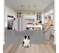 Reinforced 72" Wide Retractable Dog Gate with Support Rods - Prevent Crawling Under Extra Wide Baby Gate Retractable Gate Outdoor, Retractable Pet Gate Long Dog Gate, Mesh Gates for Kids or Pets, Gray