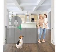 Reinforced 85" Wide Retractable Baby Gates Outdoor Retractable Dog Gate Indoor Mesh Baby Gate Retractable Pet Gate, Large Baby Gate Extra Wide Dog Gate with Support Rods - Prevent Crawling Under, Gray