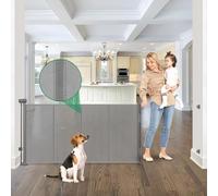 Reinforced 85" Wide Retractable Baby Gates Outdoor Retractable Dog Gate Indoor Mesh Baby Gate Retractable Pet Gate, Large Baby Gate Extra Wide Dog Gate with Support Rods - Prevent Crawling Under, Gray