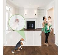 Reinforced 96" Wide Retractable Baby Gates Extra Wide Dog Gate with Support Rods, Prevent Crawling Under Retractable Dog Gate Indoor Outdoor Retractable Gate Wide Baby Gates for Large Openings, White