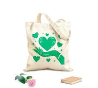 Reinforced Bottom Canvas Bag heart held in an open hand surrounded by stars and moons in a vibrant style 340g/m² thick fabric Uses as a gift bag