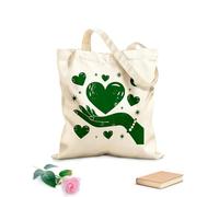 Reinforced Bottom Canvas Bag heart held in an open hand surrounded by stars and moons in a vibrant style 340g/m² thick fabric Uses as a gift bag