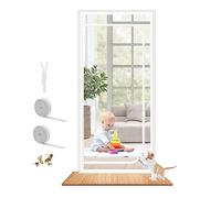 Reinforced Cat Screen Door Fits Door Size 36''x 80'', Heavy Duty Pets Proof Screen Door with Zipper, Prevent Dogs Cats Running Out from Home (White)