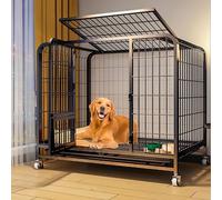 Reinforced Dog Crate for Small and Medium Dogs, Metal Square Pipe Dog Kennel, Dog House, with Removable Trays and Lockable Wheels Warm as ever