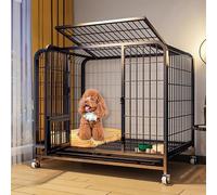 Reinforced Dog Crate for Small and Medium Dogs, Metal Square Pipe Kennel, House, with Removable Trays and Lockable Wheels(61 cm L x 45 cm W x 55 cm H)