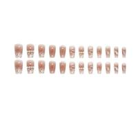 Reinforced Glue Fake Nails Long-lasting Nail Art Effect 24pcs Faux Pearl with Comfortable Press-on Manicure Diy Design Patterns Skin-friendly Champagne