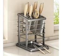 Reinforced Metal Kitchen Knife Holder,Universal Knife Block with Drip Tray | Compact,Carbon Steel with Multi-Size Slots,Open-Frame Storage and a Removable Drip Tray