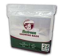 Reinforced Mushroom Grow Bags, 25 Count, Oyster Spawn and Grain Root Substrate Growing Kit with 0.2 Micron Filter, Large 8” x 5” x 20”, Thickest Available Heavy Duty 3 Mil Polypropylene Plastic