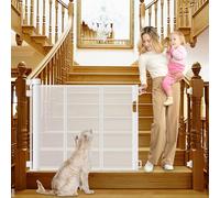 Reinforced Retractable Baby Gates for Stairs 55 Inch Reinforced Strip Baby Stair Gate Retractable Dog Gate for Stairs Retractable Gate for Stair Post, Banister to Banister, Banister to Wall, Doorway